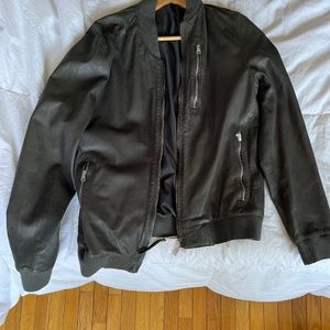 All Saints Leather Bomber Jacket (M / Deep Slate)